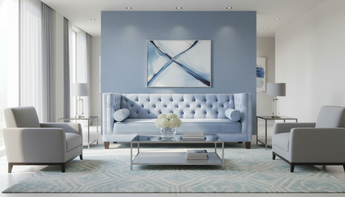 Light blue three-seater fabric living room design couches sofa sofas chesterfield new