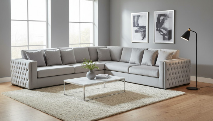 Corner sofa silver couch corner unit upholstery living landscape velvet fabric furniture design