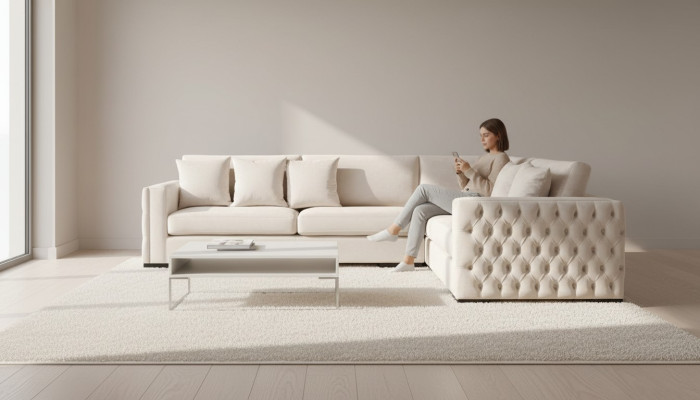 Beige sectional sofa living room couch corner set upholstery velvet furniture design fabric new