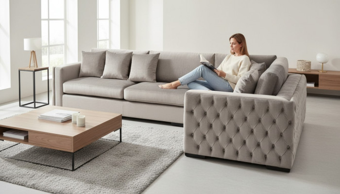 Beige corner sofa living landscape couch corner suite upholstery new velvet furniture design