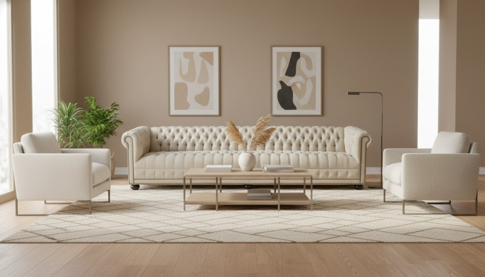 Chesterfield cream living room four-seater design couch sofa furniture fabric sofas