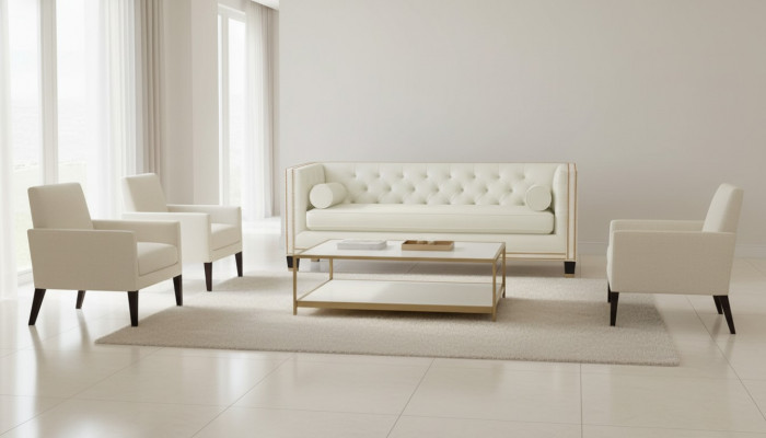 Beige Chesterfield Sofa Furniture Leather Living Room Modern Design Couches Sofas New