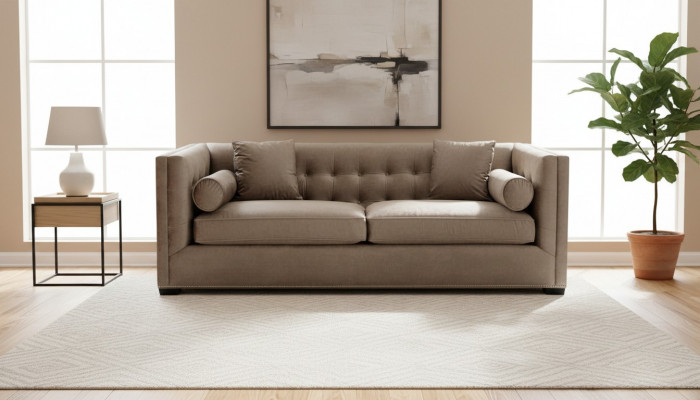 Brown three-seater fabric living room upholstered sofa sofas Chesterfield design couches
