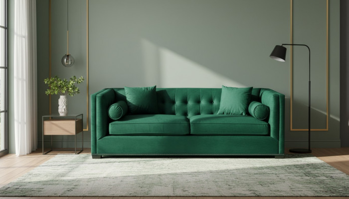 Chesterfield green fabric living room couches upholstery sofa sofas couch three-seater