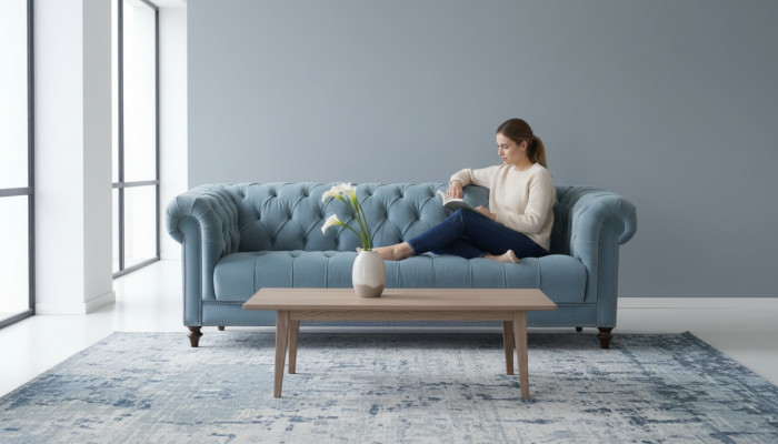 Chesterfield Turkish Design Couch Upholstered Sofa New Three-seater Fabric Living Room