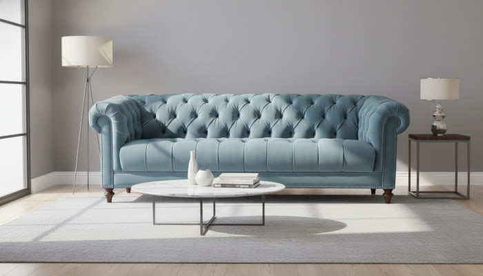 Chesterfield Turkish Design Couch Upholstered Sofa New Three-seater Fabric Living Room