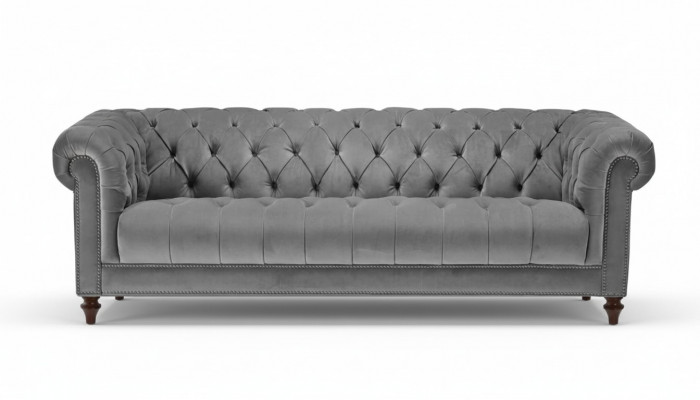 Three-seater gray fabric living room design couches upholstery sofa sofas Chesterfield