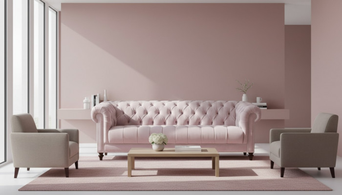 Chesterfield Pink Rose New Three-Seater Fabric Design Couches Upholstered Sofa Sofas