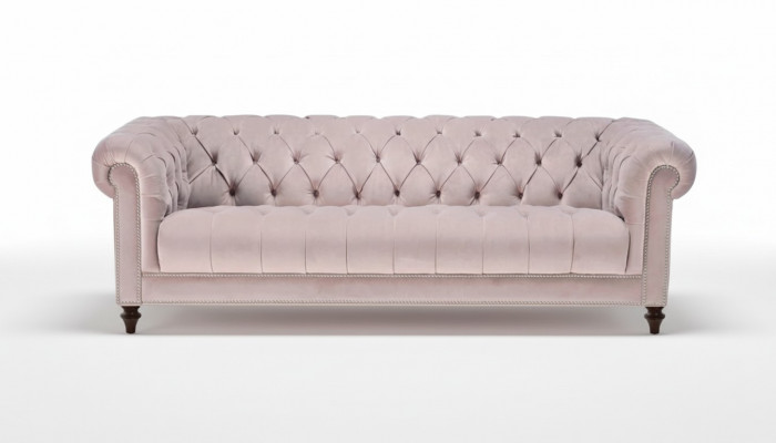 Chesterfield Pink Rose New Three-Seater Fabric Design Couches Upholstered Sofa Sofas
