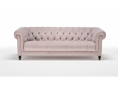 Chesterfield Pink Rose New Three-Seater Fabric Design Couches Upholstered Sofa Sofas