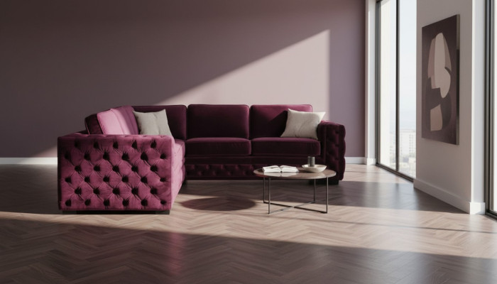 Burgundy Corner Sofa Chesterfield Velvet Fabric Furniture New Living Room Modern Design Sofa