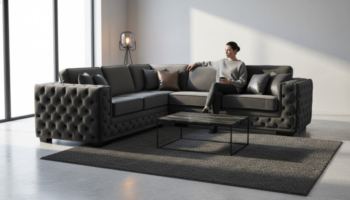 Taupe Gray Corner Sofa Chesterfield Velvet Furniture New Living Room Modern Design Sofa