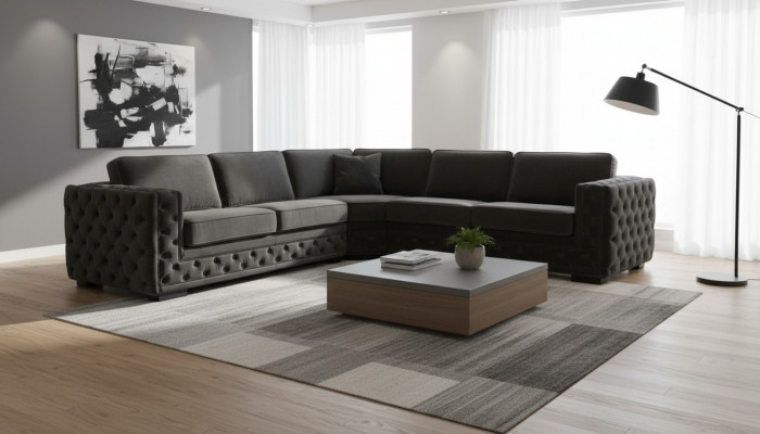 Taupe Gray Corner Sofa Chesterfield Velvet Furniture New Living Room Modern Design Sofa