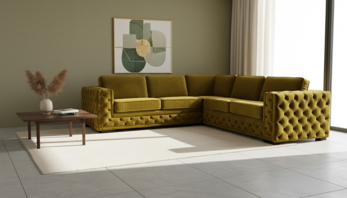 Chesterfield velvet corner sofa couch upholstery corner set living room couches yellow