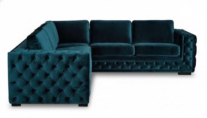 Green corner sofa living area couch corner suite upholstered furniture design Chesterfield