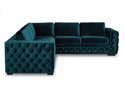 Green corner sofa living area couch corner suite upholstered furniture design Chesterfield