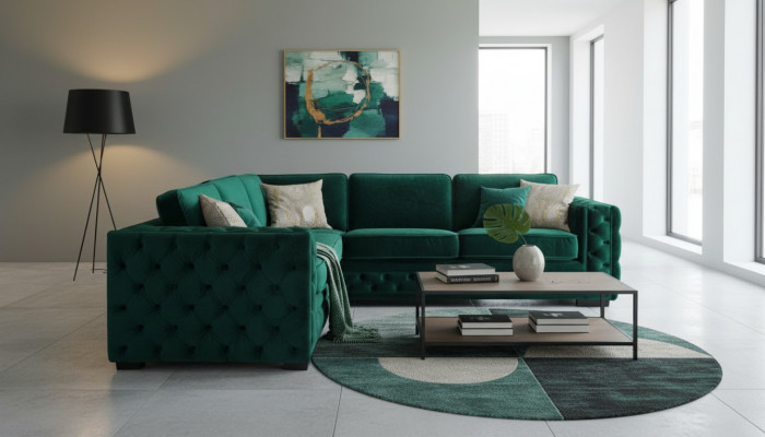 Green corner sofa Chesterfield living room modern design sofa furniture velvet corner set
