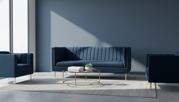 Two-seater sofa, sofas, fabric, navy blue, textile, living room, design, couches, upholstery