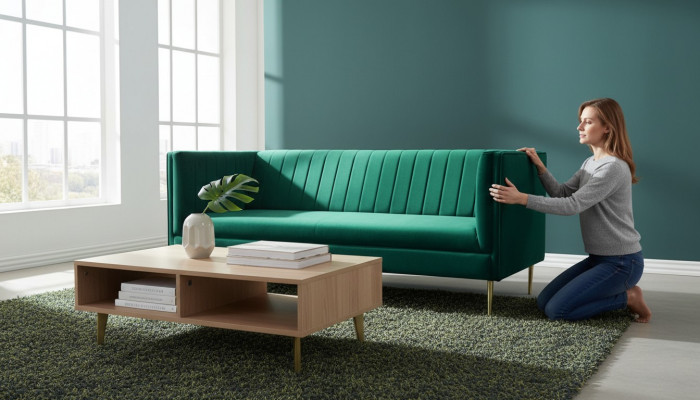Two-seater sofa sofas green fabric couches upholstery living room design luxury textile