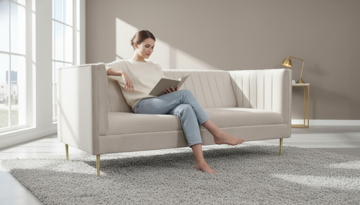 Italian furniture three-seater modern design couches sofa fabric textile velvet beige