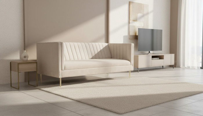 Italian furniture three-seater modern design couches sofa fabric textile velvet beige