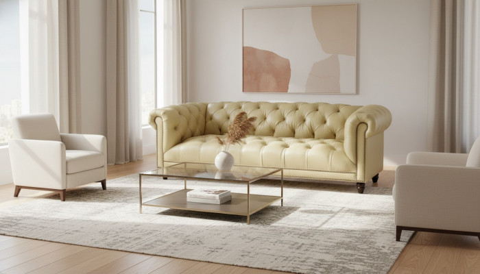 Beige three-seater leather Chesterfield living room modern design couches sofa new