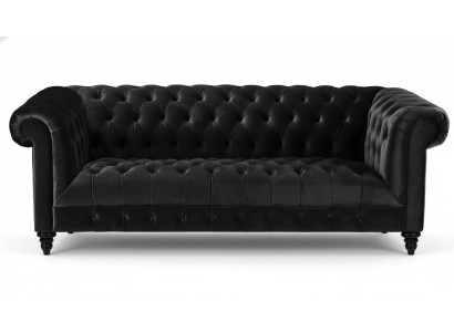 Black velvet couch luxurious upholstery Chesterfield furniture sofa with buttons three-seater