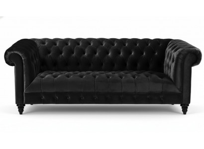 Black velvet couch luxurious upholstery Chesterfield furniture sofa with buttons three-seater