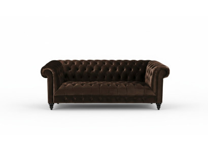 Brown velvet couch luxury upholstery Chesterfield furniture sofa with buttons three-seater