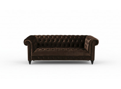 Brown velvet couch luxury upholstery Chesterfield furniture sofa with buttons three-seater