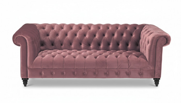 Fuchsia velvet couch luxury upholstered Chesterfield furniture sofa with buttons three-seater