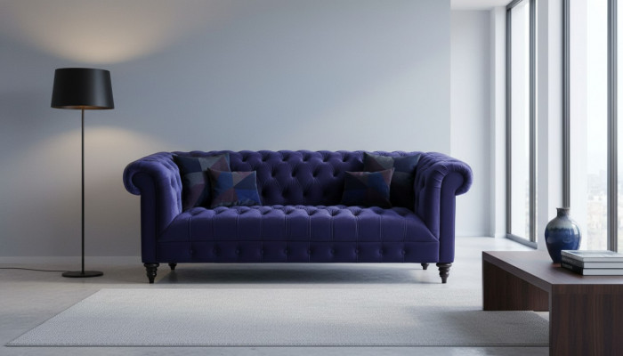 Chesterfield Lilac Velvet Couch Luxury Upholstered Furniture Sofa with Buttons Three-Seater