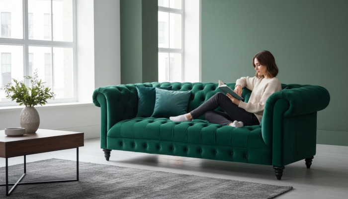 Chesterfield Turkish Couch Luxury Upholstered Furniture Sofa with Buttons Three-Seater Velvet