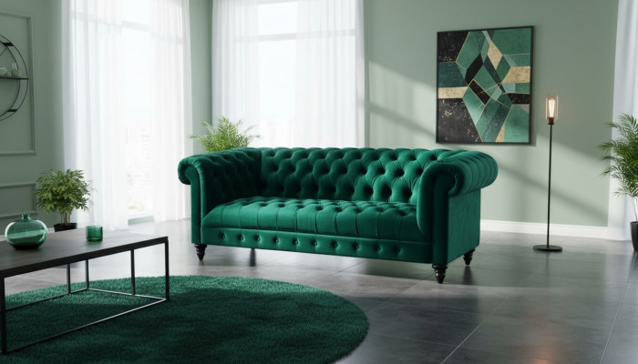 Chesterfield Turkish Couch Luxury Upholstered Furniture Sofa with Buttons Three-Seater Velvet