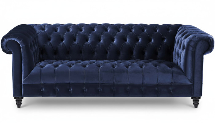 Navy blue three-seater fabric Chesterfield design couch upholstered sofa 220cm new