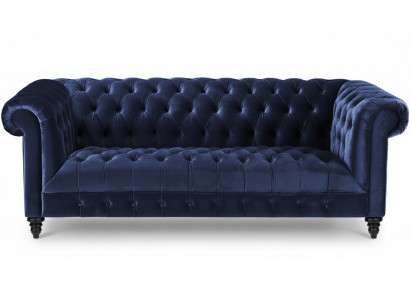 Navy blue three-seater fabric Chesterfield design couch upholstered sofa 220cm new