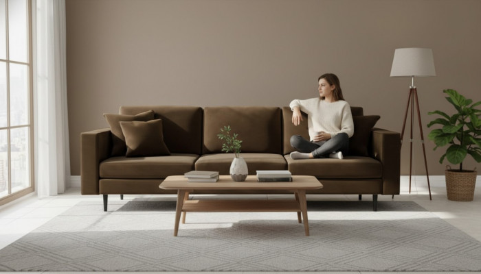 Brown four-seater sofa fabric living room design couches upholstery sofas new creative