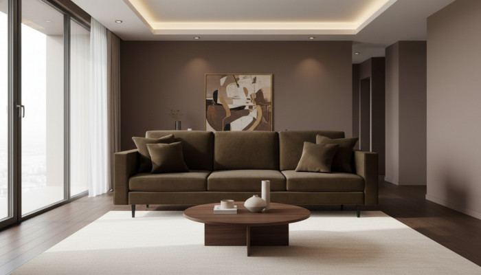 Brown four-seater sofa fabric living room design couches upholstery sofas new creative
