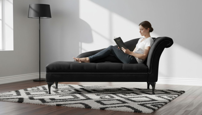 Elegant chaise longue lounge Chesterfield button-tufted velvet chaise lounge.