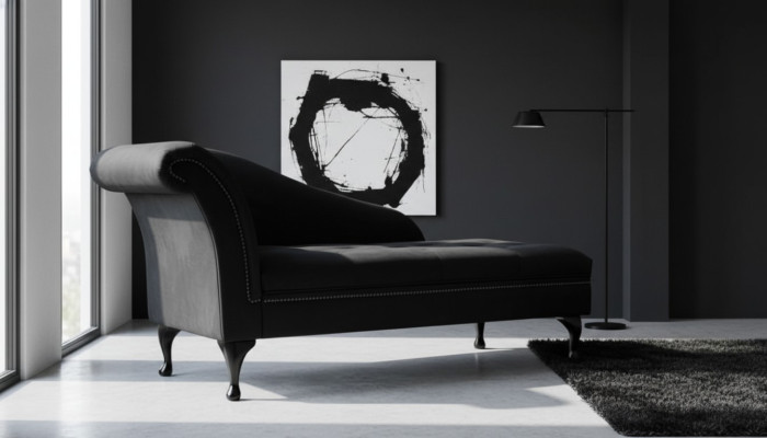 Elegant chaise longue lounge Chesterfield button-tufted velvet chaise lounge.