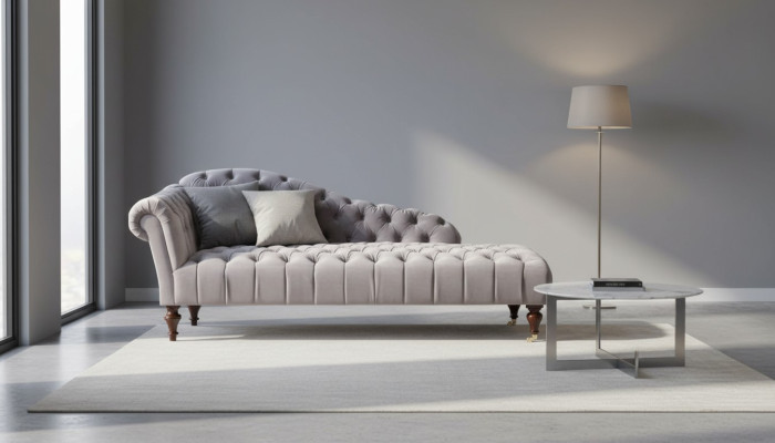 Chaise longue classic furniture beige living room sofa fabric Chesterfield