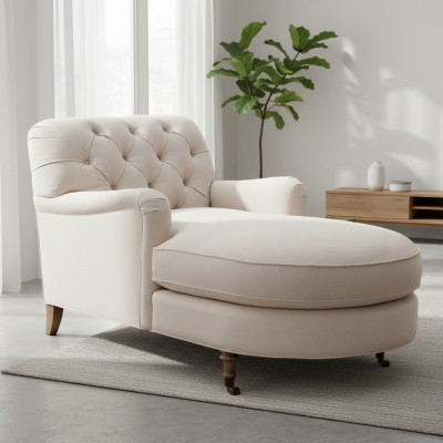 Beige Chesterfield Chaise Lounge Sofa Living Room Modern