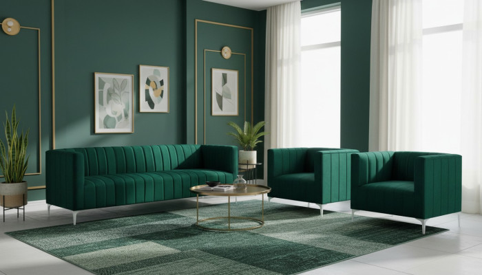Three-seater sofa set fabric living room velvet design green sofa 2 armchairs group