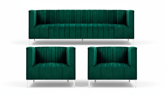 Three-seater sofa set fabric living room velvet design green sofa 2 armchairs group