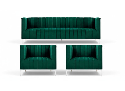 Three-seater sofa set fabric living room velvet design green sofa 2 armchairs group
