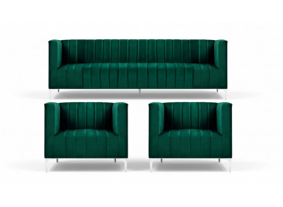 Three-seater sofa set fabric living room velvet design green sofa 2 armchairs group