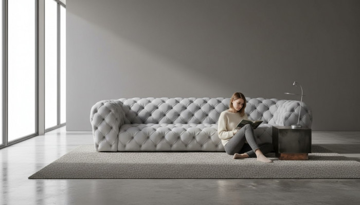 Gray Chesterfield Living Room Modern Design Couch Sofa Furniture Fabric Big XXL New