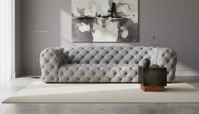 Gray Chesterfield Living Room Modern Design Couch Sofa Furniture Fabric Big XXL New