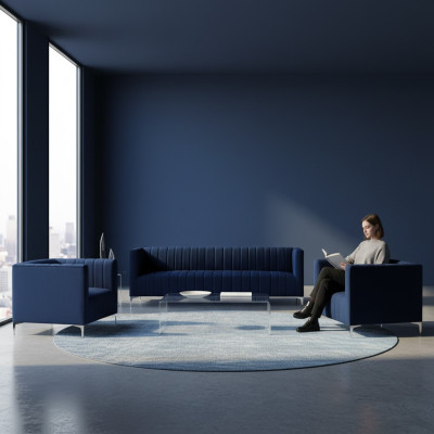 Navy blue sofa set three-seater fabric new creative design sofa 2 armchairs modern