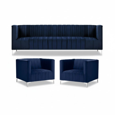 Navy blue sofa set three-seater fabric new creative design sofa 2 armchairs modern